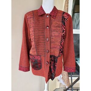 Christina Hope Petite Jacket Womens Small Red Floral Animal Print Velvet Pockets